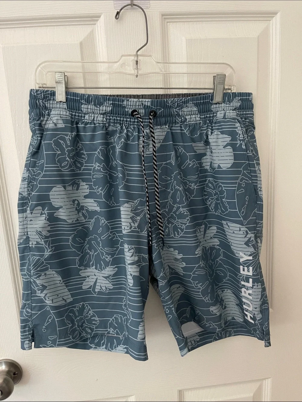 Hurley Blue Floral-Striped Men’s Swim Board Shorts